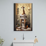 Giraffe Print Canvas Prints Wall Art, Funny Bathroom Decor, Giraffe in Toilet