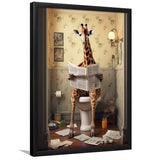 Giraffe Print Framed Art Print Wall Decor, Funny Bathroom Decor, Giraffe In Toilet