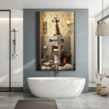 Giraffe Print Canvas Prints Wall Art, Funny Bathroom Decor, Giraffe in Toilet