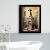 Giraffe Print Framed Art Print Wall Decor, Funny Bathroom Decor, Giraffe In Toilet