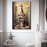 Giraffe Print Canvas Prints Wall Art, Funny Bathroom Decor, Giraffe in Toilet