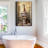 Giraffe Print Canvas Prints Wall Art, Funny Bathroom Decor, Giraffe in Toilet