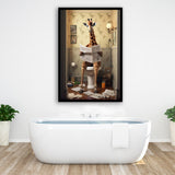 Giraffe Print Framed Art Print Wall Decor, Funny Bathroom Decor, Giraffe In Toilet