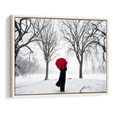 Girl Red Umbrella In The Snow, Girl Red Umbrella Wall Art, Framed Canvas Print Wall Art Decor,Floating Frame