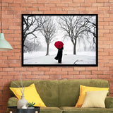 Girl Red Umbrella In The Snow, Girl Red Umbrella Wall Art, Framed Art Print Wall Decor, Framed Picture