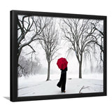 Girl Red Umbrella In The Snow, Girl Red Umbrella Wall Art, Framed Art Print Wall Decor, Framed Picture