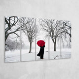 Girl Red Umbrella In The Snow, Girl Red Umbrella Wall Art, Extra Large Multi 5 Panel Canvas Print Wall Art Decor