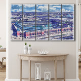 Globe Life Field Stadium WaterColor 5 Panels B Mixed Canvas Prints, Extra Large, Arlington Texas Baseball Watercolor