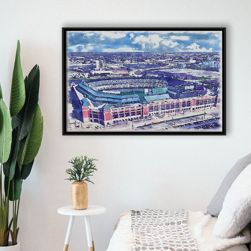 Globe Life Field Stadium WaterColor Framed Canvas Prints, Arlington Texas Baseball Watercolor, Stadium Art Gifts