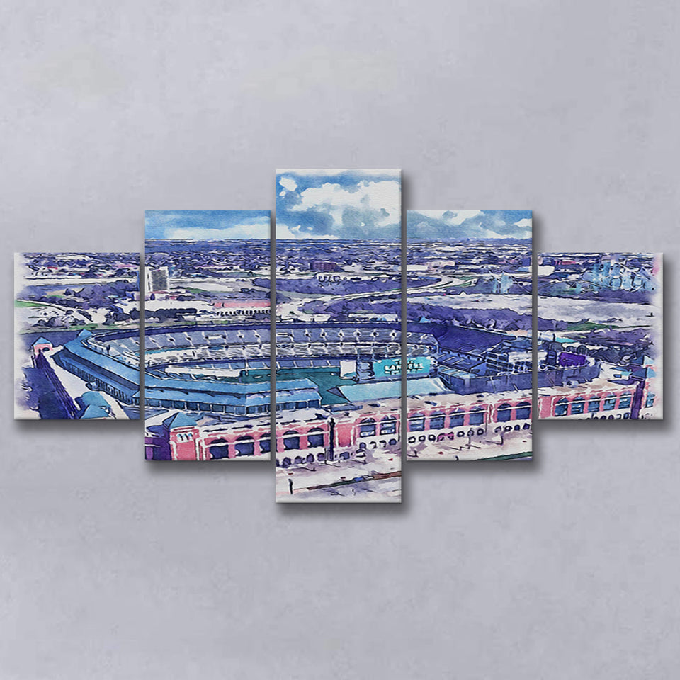 Globe Life Field Stadium WaterColor 5 Panels Mix Canvas Prints, Arlington Texas Baseball Watercolor, Large Stadium Canvas