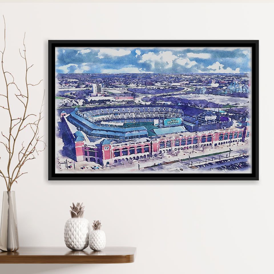 Globe Life Field Stadium WaterColor Framed Canvas Prints, Arlington Texas Baseball Watercolor, Stadium Art Gifts