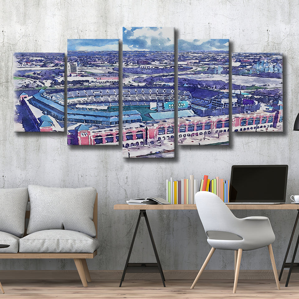 Globe Life Field Stadium WaterColor 5 Panels Mix Canvas Prints, Arlington Texas Baseball Watercolor, Large Stadium Canvas