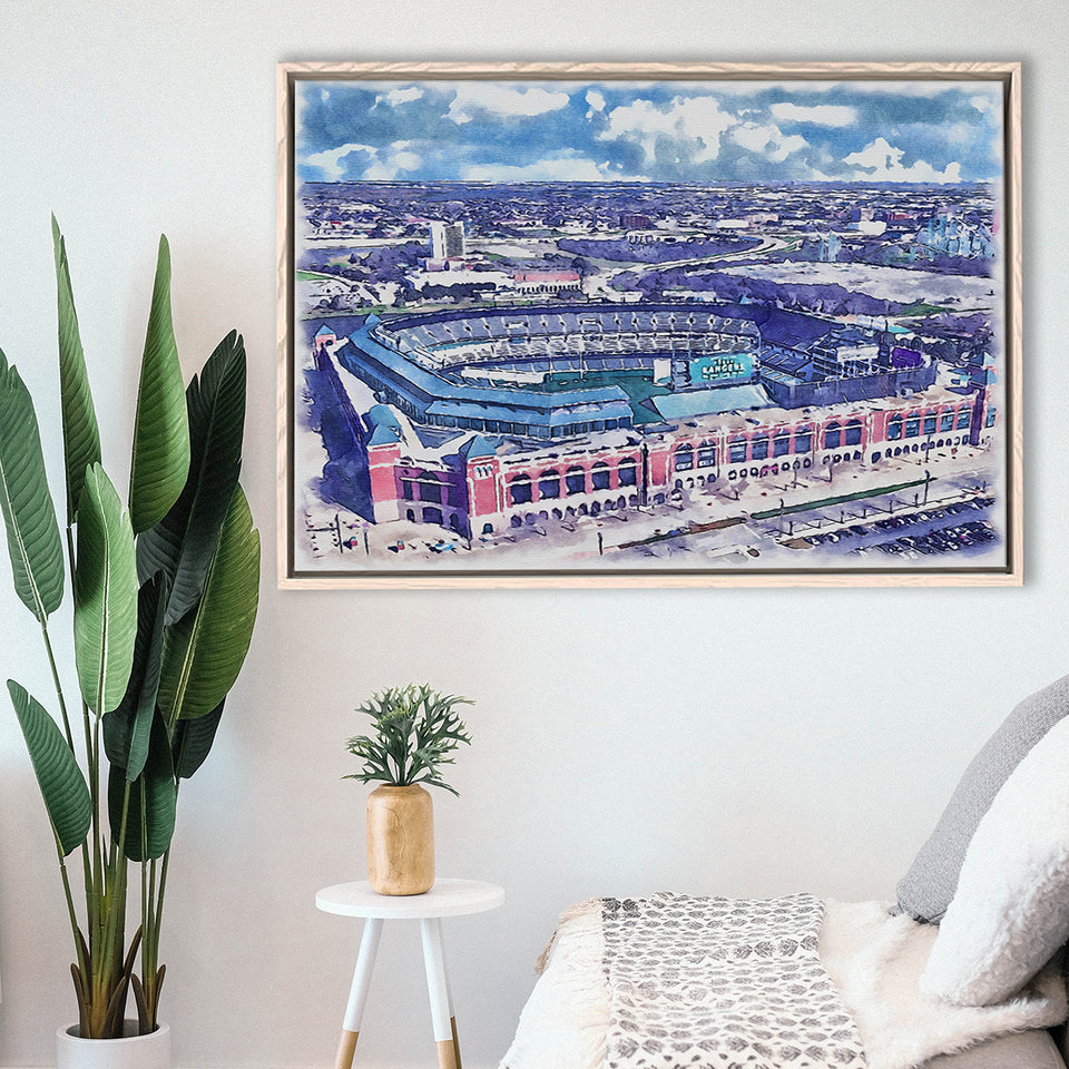Globe Life Field Stadium WaterColor Framed Canvas Prints, Arlington Texas Baseball Watercolor, Stadium Art Gifts