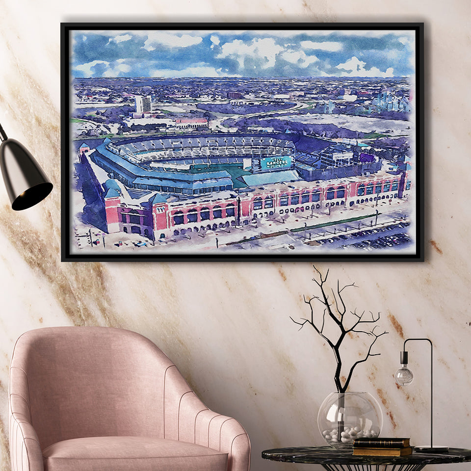 Globe Life Field Stadium WaterColor Framed Canvas Prints, Arlington Texas Baseball Watercolor, Stadium Art Gifts