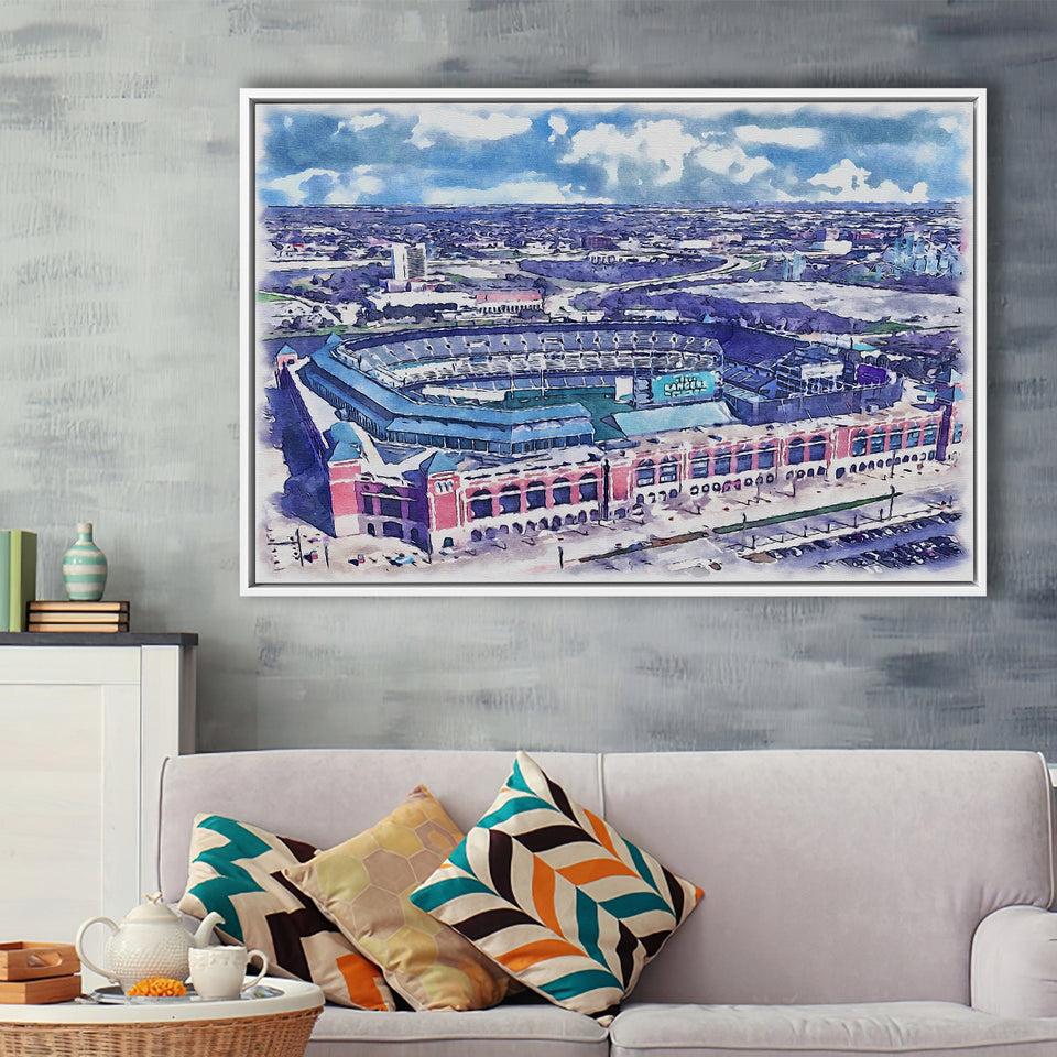 Globe Life Field Stadium WaterColor Framed Canvas Prints, Arlington Texas Baseball Watercolor, Stadium Art Gifts