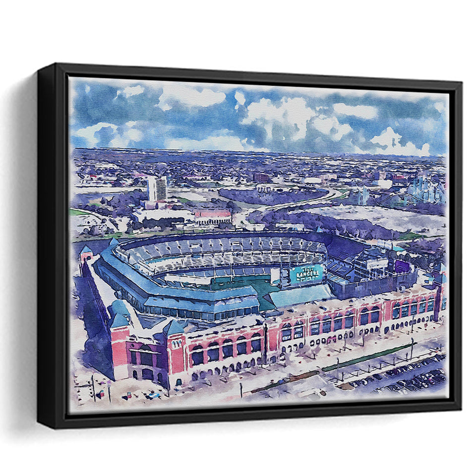 Globe Life Field Stadium WaterColor Framed Canvas Prints, Arlington Texas Baseball Watercolor, Stadium Art Gifts