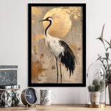 Golden Moon And Elegant Bird Wall Art, Moonlit Crane Art Print, Moonlight Asian Home Decor, Framed Art Print, Fine Art Wall Decor