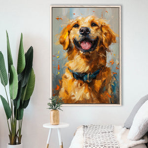 Golden Retriever Acrylic Painting Portrait Art, Framed Canvas Prints Wall Art Decor, Floating Frame