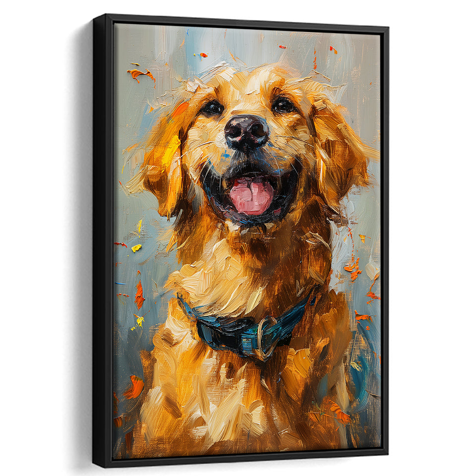 Golden Retriever Acrylic Painting Portrait Art, Framed Canvas Prints Wall Art Decor, Floating Frame