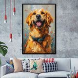 Golden Retriever Acrylic Painting Portrait Art, Framed Art Prints Wall Art Decor, Framed Picture Print