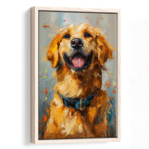 Golden Retriever Acrylic Painting Portrait Art, Framed Canvas Prints Wall Art Decor, Floating Frame