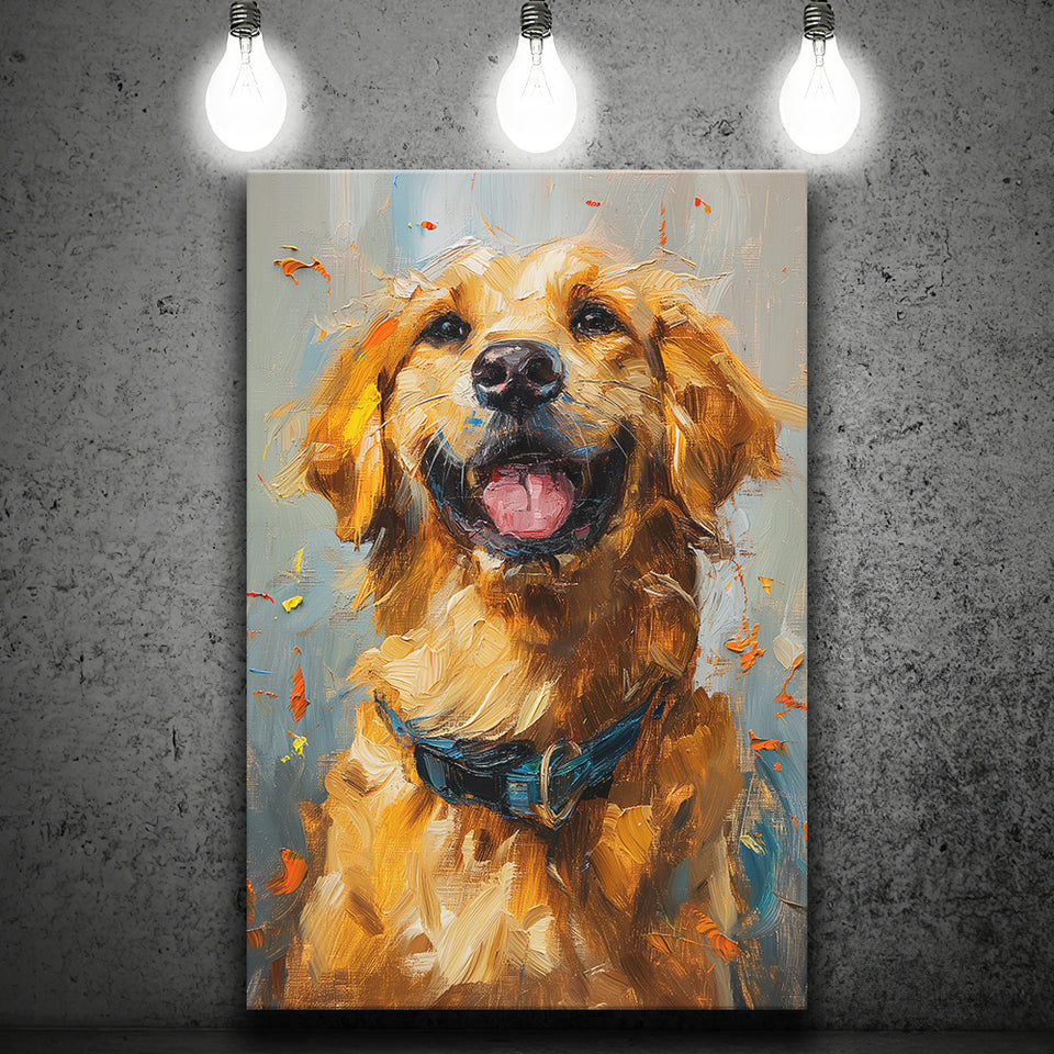 Golden Retriever Acrylic Painting Portrait Art, Canvas Prints Wall Art Decor, Painting Canvas
