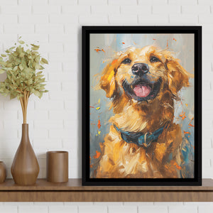 Golden Retriever Acrylic Painting Portrait Art, Framed Canvas Prints Wall Art Decor, Floating Frame