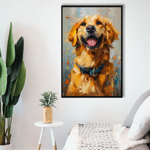 Golden Retriever Acrylic Painting Portrait Art, Framed Canvas Prints Wall Art Decor, Floating Frame