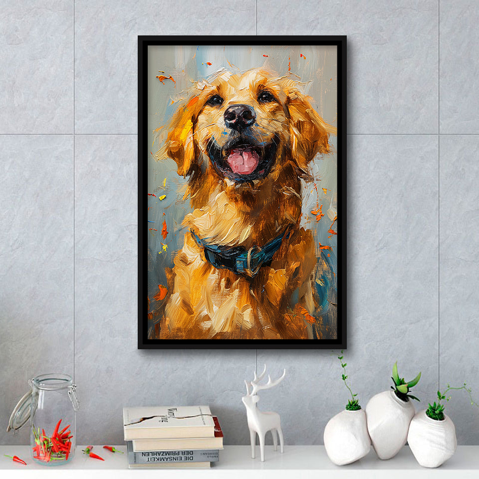 Golden Retriever Acrylic Painting Portrait Art, Framed Canvas Prints Wall Art Decor, Floating Frame