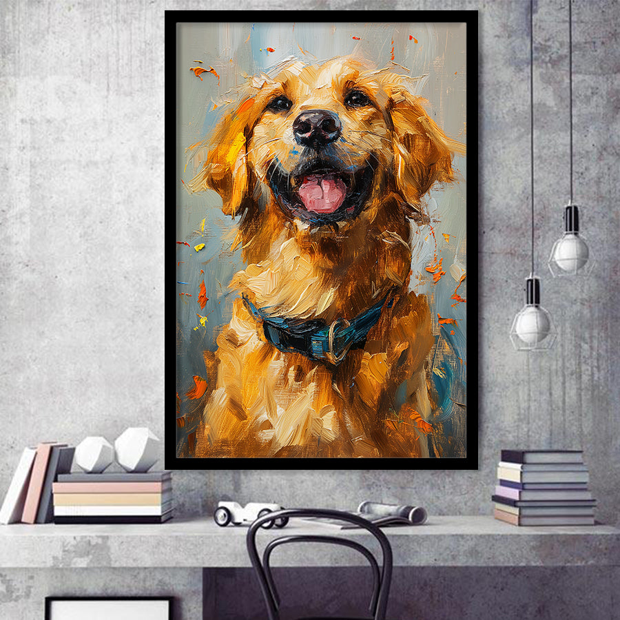 Golden Retriever Acrylic Painting Portrait Art, Framed Art Prints Wall Art Decor, Framed Picture Print