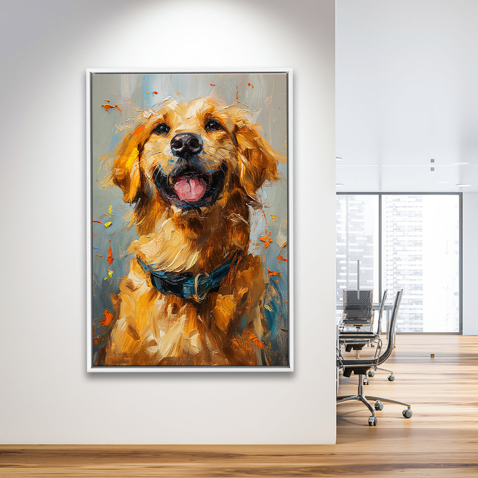 Golden Retriever Acrylic Painting Portrait Art, Framed Canvas Prints Wall Art Decor, Floating Frame