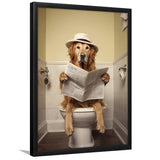 Golden Retriever Art Framed Art Print Wall Decor, Funny Bathroom Decor, Dog In Toilet
