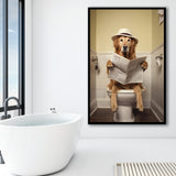 Golden Retriever Art Framed Art Print Wall Decor, Funny Bathroom Decor, Dog In Toilet