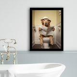 Golden Retriever Art Framed Art Print Wall Decor, Funny Bathroom Decor, Dog In Toilet
