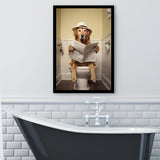 Golden Retriever Art Framed Art Print Wall Decor, Funny Bathroom Decor, Dog In Toilet