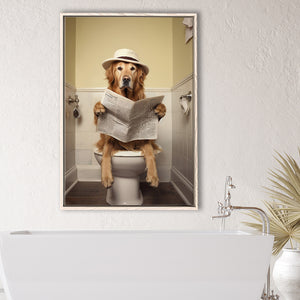 Golden Retriever Art Framed Canvas Prints Wall Art, Funny Bathroom Decor, Dog In Toilet