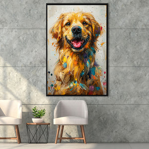 Golden Retriever Cute Dog Portrait Painting, Framed Canvas Prints Wall Art Decor, Floating Frame