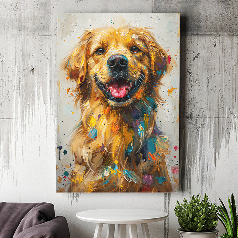Golden Retriever Cute Dog Portrait Painting, Canvas Prints Wall Art Decor, Painting Canvas