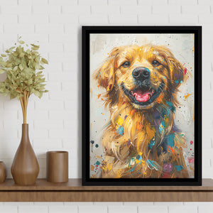 Golden Retriever Cute Dog Portrait Painting, Framed Canvas Prints Wall Art Decor, Floating Frame