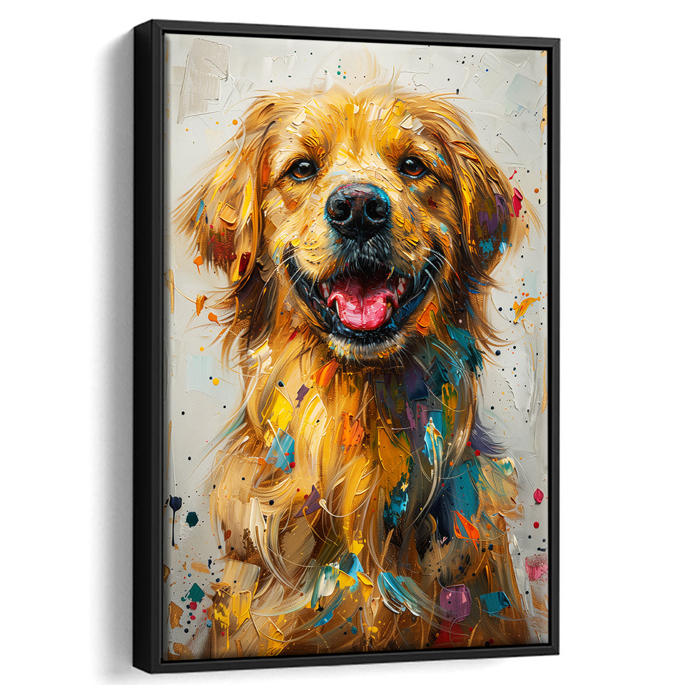 Golden Retriever Cute Dog Portrait Painting, Framed Canvas Prints Wall Art Decor, Floating Frame