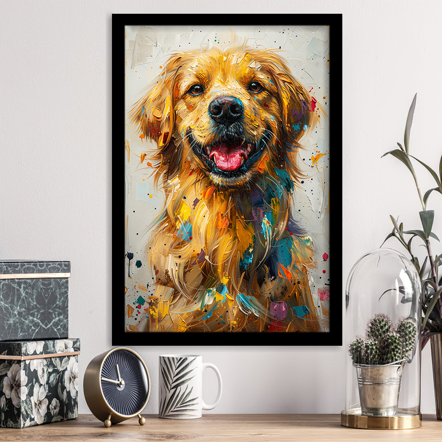 Golden Retriever Cute Dog Portrait Painting, Framed Art Prints Wall Art Decor, Framed Picture Print