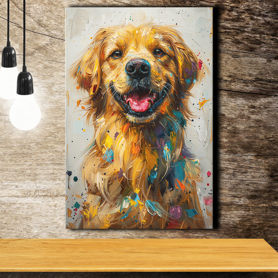 Golden Retriever Cute Dog Portrait Painting, Canvas Prints Wall Art Decor, Painting Canvas