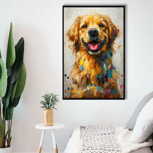 Golden Retriever Cute Dog Portrait Painting, Framed Canvas Prints Wall Art Decor, Floating Frame