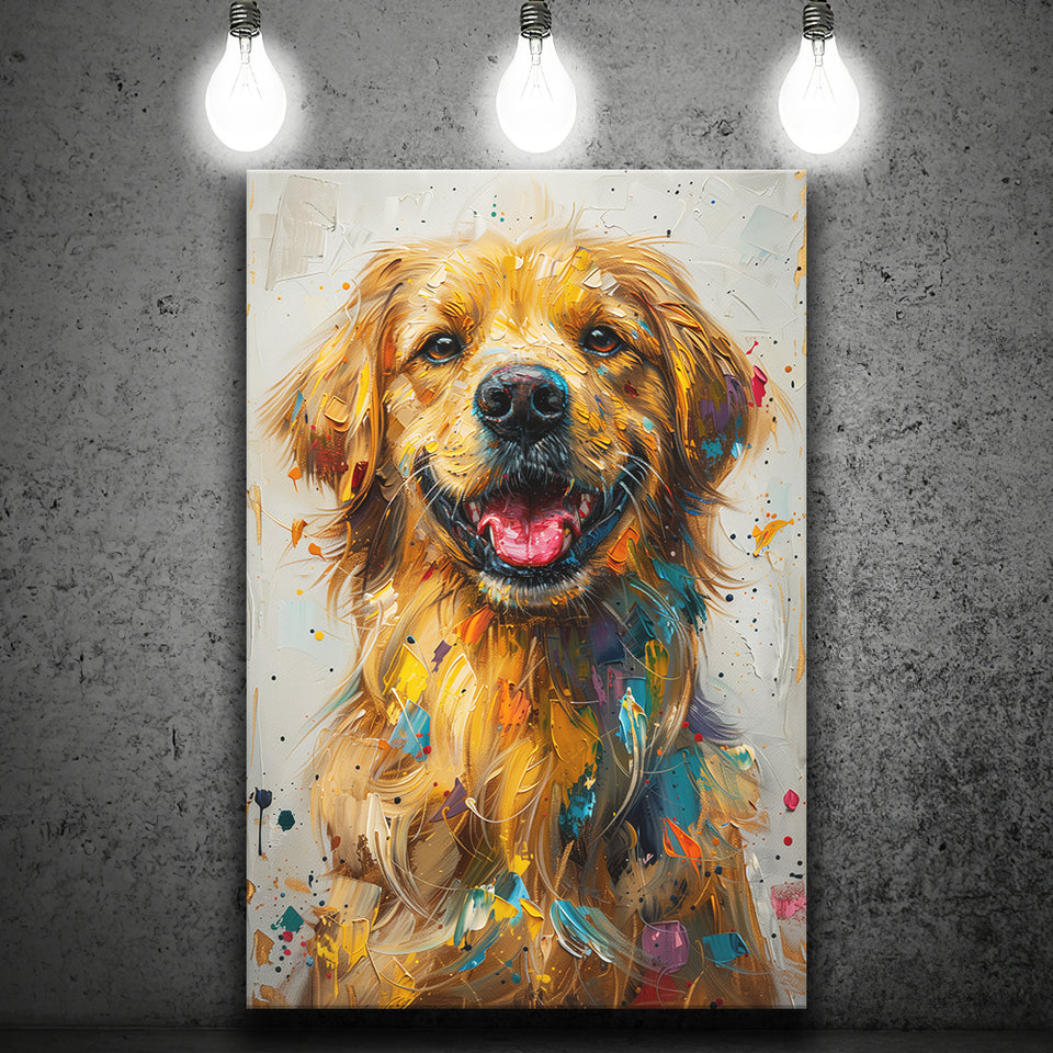 Golden Retriever Cute Dog Portrait Painting, Canvas Prints Wall Art Decor, Painting Canvas