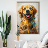 Golden Retriever Cute Dog Portrait Painting, Framed Canvas Prints Wall Art Decor, Floating Frame