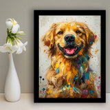 Golden Retriever Cute Dog Portrait Painting, Framed Art Prints Wall Art Decor, Framed Picture Print