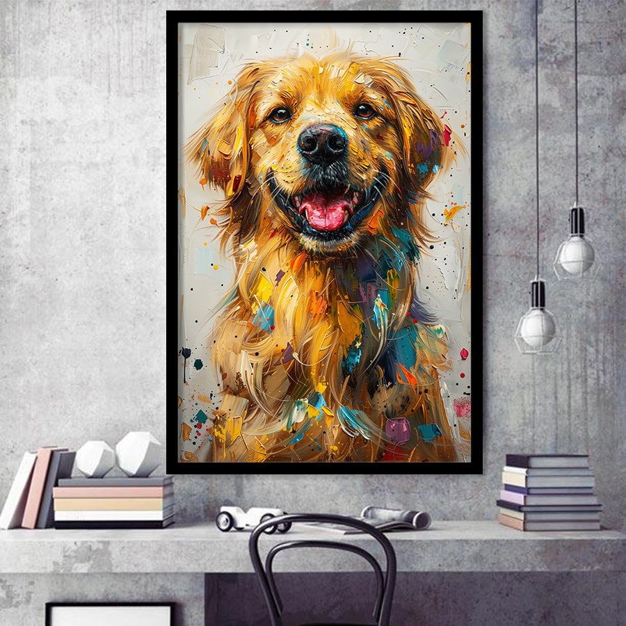 Golden Retriever Cute Dog Portrait Painting, Framed Art Prints Wall Art Decor, Framed Picture Print
