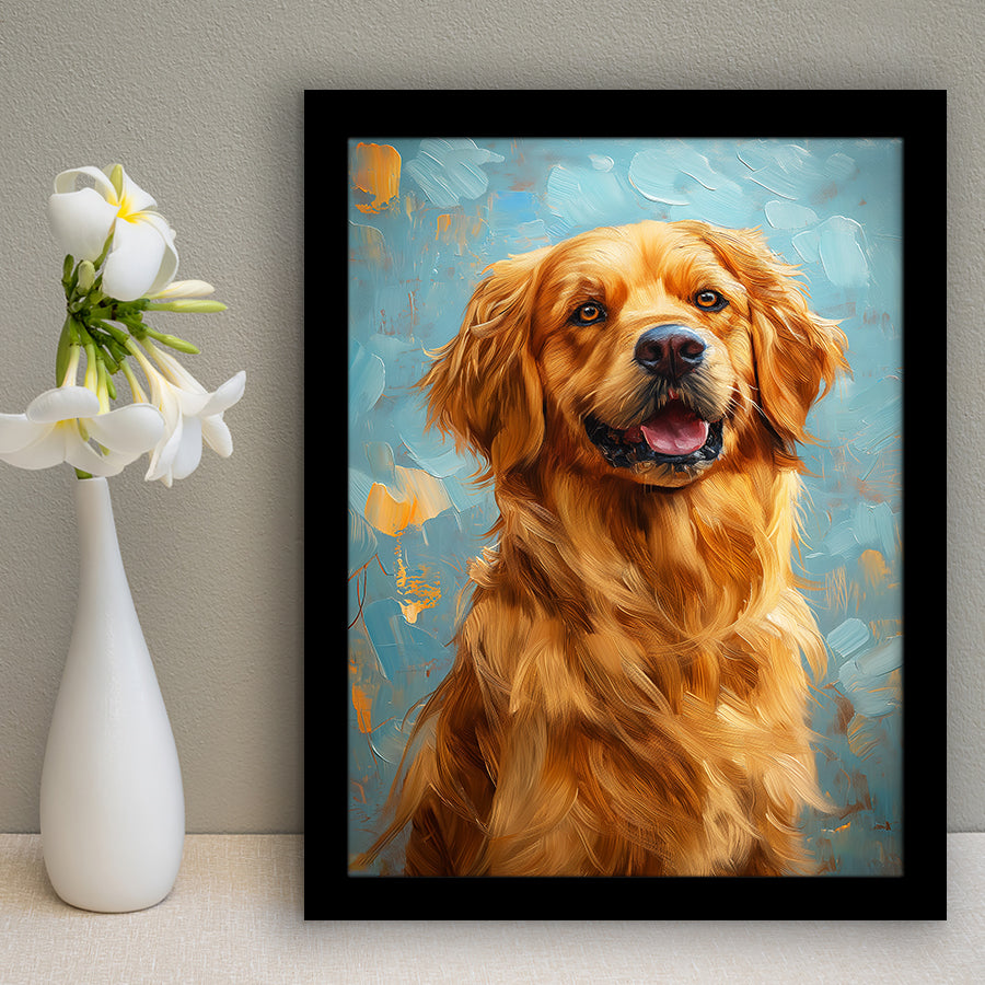 Golden Retriever Dog Portrait Painting Art, Framed Art Prints Wall Art Decor, Framed Picture Print