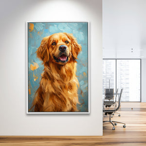 Golden Retriever Dog Portrait Painting Art, Framed Canvas Prints Wall Art Decor, Floating Frame