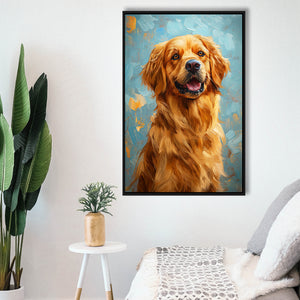 Golden Retriever Dog Portrait Painting Art, Framed Canvas Prints Wall Art Decor, Floating Frame